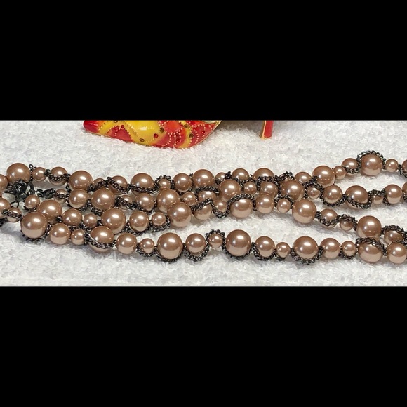 💕⭐️vintage coffee glass “pearls” with chain accents -xtra long - Picture 1 of 9